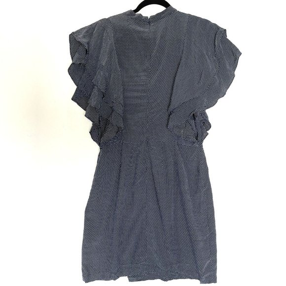 Anthropologie Avec les Filles Dress Women Medium Blue Polka Dot Ruffle Pockets - Picture 8 of 12